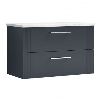 Nuie Deco Wall Hung 2-Drawer Vanity Unit with Sparkling White Worktop 800mm Wide - Satin Anthracite