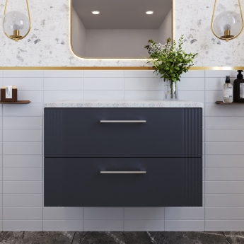 Nuie Deco Wall Hung 2-Drawer Vanity Unit with Sparkling White Worktop 800mm Wide - Satin Anthracite