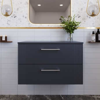 Nuie Deco Wall Hung 2-Drawer Vanity Unit with Worktop 800mm Wide - Satin Anthracite