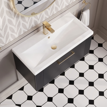 Nuie Deco Wall Hung 1-Drawer Vanity Unit with Basin-1 800mm Wide - Satin Anthracite | Product Image