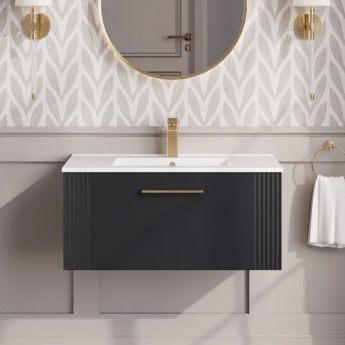 Nuie Deco Wall Hung 1-Drawer Vanity Unit with Basin-2 800mm Wide - Satin Anthracite