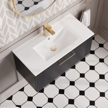 Nuie Deco Wall Hung 1-Drawer Vanity Unit with Basin-2 800mm Wide - Satin Anthracite | Product Image