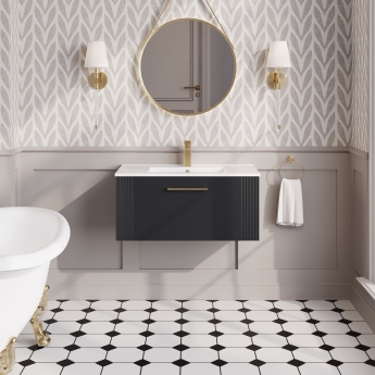 Nuie Deco Wall Hung 1-Drawer Vanity Unit with Basin-2 800mm Wide - Satin Anthracite | Product Image