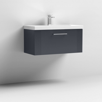 Nuie Deco Wall Hung 1-Drawer Vanity Unit with Basin-3 800mm Wide - Satin Anthracite