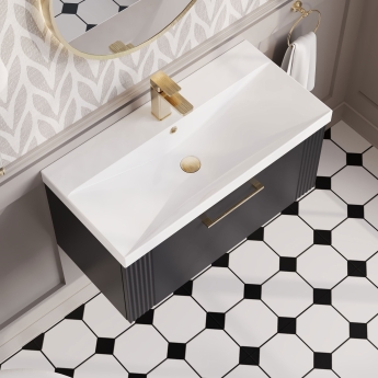 Nuie Deco Wall Hung 1-Drawer Vanity Unit with Basin-3 800mm Wide - Satin Anthracite | Product Image