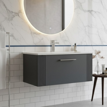 Nuie Deco Wall Hung 1-Drawer Vanity Unit with Basin-4 800mm Wide - Satin Anthracite