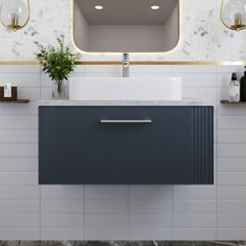 Nuie Deco Wall Hung 1-Drawer Vanity Unit with Bellato Grey Worktop 800mm Wide - Satin Anthracite
