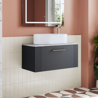 Nuie Deco Wall Hung 1-Drawer Vanity Unit with Bellato Grey Worktop 800mm Wide - Satin Anthracite | Product Image