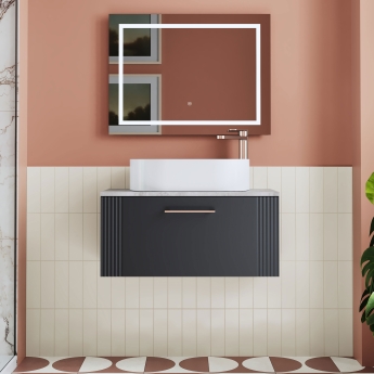 Nuie Deco Wall Hung 1-Drawer Vanity Unit with Bellato Grey Worktop 800mm Wide - Satin Anthracite | Product Image