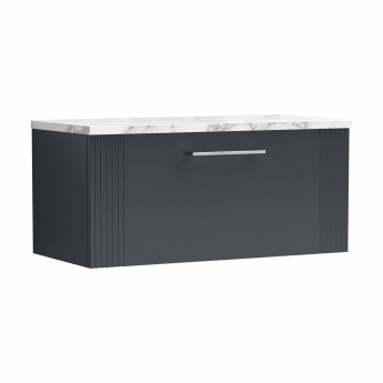 Nuie Deco Wall Hung 1-Drawer Vanity Unit with Carrera Marble Worktop 800mm Wide - Satin Anthracite | Product Image