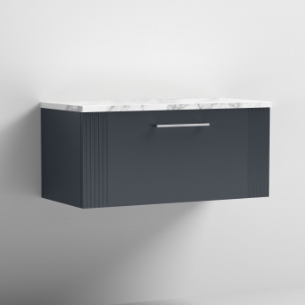 Nuie Deco Wall Hung 1-Drawer Vanity Unit with Carrera Marble Worktop 800mm Wide - Satin Anthracite | Product Image