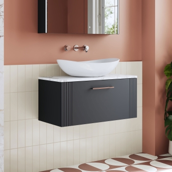 Nuie Deco Wall Hung 1-Drawer Vanity Unit with Carrera Marble Worktop 800mm Wide - Satin Anthracite | Product Image