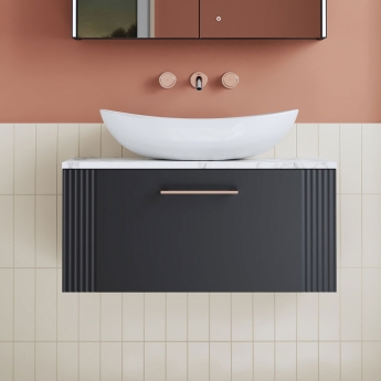 Nuie Deco Wall Hung 1-Drawer Vanity Unit with Carrera Marble Worktop 800mm Wide - Satin Anthracite | Product Image