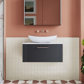 Nuie Deco Wall Hung 1-Drawer Vanity Unit with Carrera Marble Worktop 800mm Wide - Satin Anthracite | Product Image