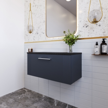 Nuie Deco Wall Hung 1-Drawer Vanity Unit with Sparkling Black Worktop 800mm Wide - Satin Anthracite