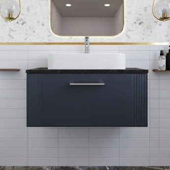 Nuie Deco Wall Hung 1-Drawer Vanity Unit with Sparkling Black Worktop 800mm Wide - Satin Anthracite