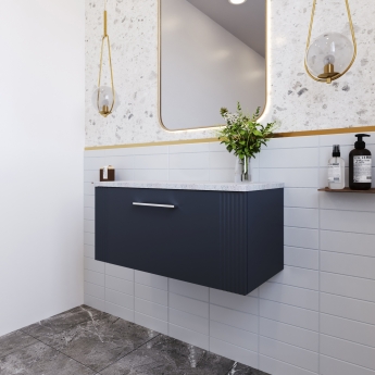 Nuie Deco Wall Hung 1-Drawer Vanity Unit with Sparkling White Worktop 800mm Wide - Satin Anthracite