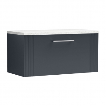 Nuie Deco Wall Hung 1-Drawer Vanity Unit with Sparkling White Worktop 800mm Wide - Satin Anthracite