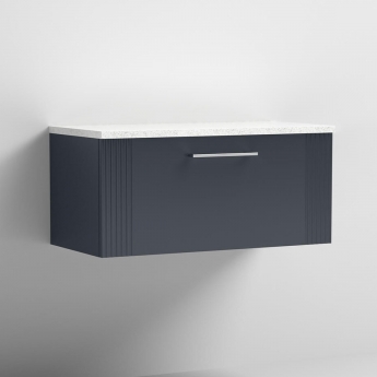 Nuie Deco Wall Hung 1-Drawer Vanity Unit with Sparkling White Worktop 800mm Wide - Satin Anthracite