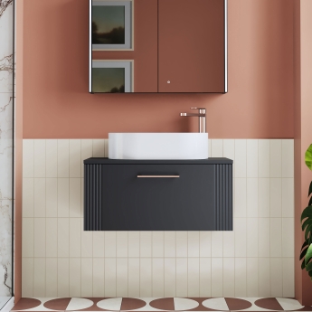 Nuie Deco Wall Hung 1-Drawer Vanity Unit with Worktop 800mm Wide - Satin Anthracite | Product Image