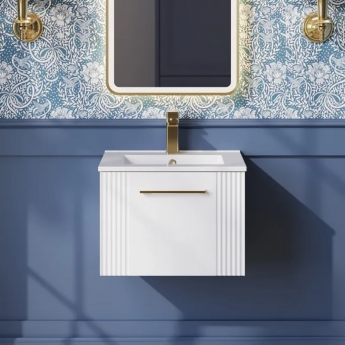 Nuie Deco Wall Hung 1-Drawer Vanity Unit with Basin-2 500mm Wide - Satin White