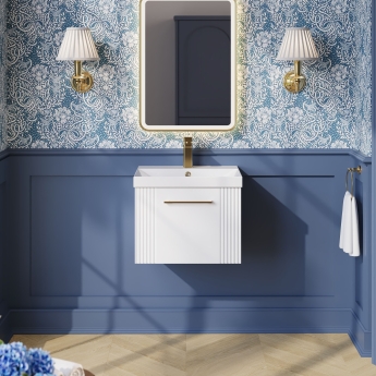 Nuie Deco Wall Hung 1-Drawer Vanity Unit with Basin-3 500mm Wide - Satin White | Product Image