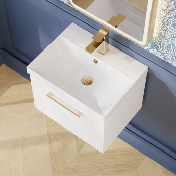 Nuie Deco Wall Hung 1-Drawer Vanity Unit with Basin-3 500mm Wide - Satin White | Product Image