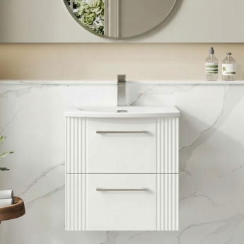 Nuie Deco Wall Hung 2-Drawer Vanity Unit with Basin-4 500mm Wide - Satin White