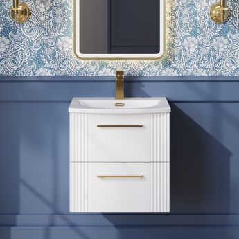 Nuie Deco Wall Hung 2-Drawer Vanity Unit with Basin-4 500mm Wide - Satin White | Product Image