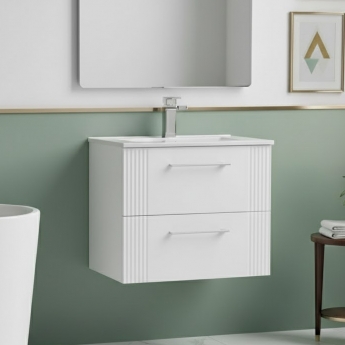 Nuie Deco Wall Hung 2-Drawer Vanity Unit with Basin-2 600mm Wide - Satin White