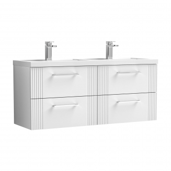 Nuie Deco Wall Hung 4-Drawer Vanity Unit with Double Polymarble Basin 1200mm Wide - Satin White