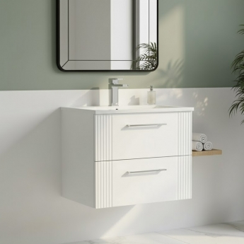 Nuie Deco Wall Hung 2-Drawer Vanity Unit with Basin-4 600mm Wide - Satin White