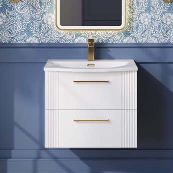 Nuie Deco Wall Hung 2-Drawer Vanity Unit with Basin-4 600mm Wide - Satin White | Product Image