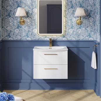 Nuie Deco Wall Hung 2-Drawer Vanity Unit with Basin-4 600mm Wide - Satin White | Product Image