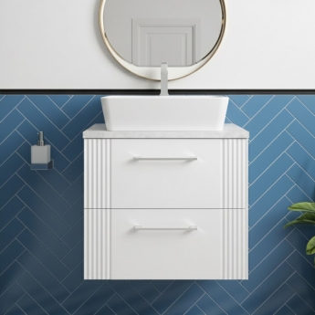 Nuie Deco Wall Hung 2-Drawer Vanity Unit with Bellato Grey Worktop 600mm Wide - Satin White