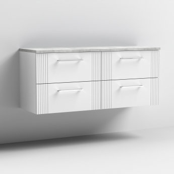 Nuie Deco Wall Hung 4-Drawer Vanity Unit with Bellato Grey Worktop 1200mm Wide - Satin White | Product Image