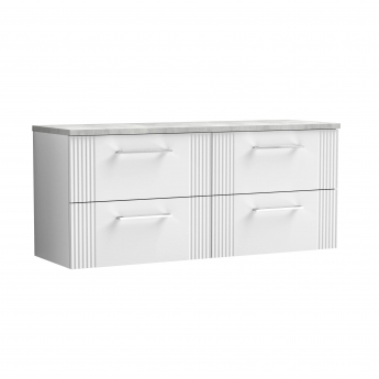 Nuie Deco Wall Hung 4-Drawer Vanity Unit with Bellato Grey Worktop 1200mm Wide - Satin White | Product Image