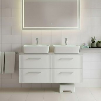 Nuie Deco Wall Hung 4-Drawer Vanity Unit with Bellato Grey Worktop 1200mm Wide - Satin White | Product Image