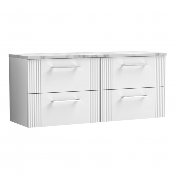 Nuie Deco Wall Hung 4-Drawer Vanity Unit with Carrera Marble Worktop 1200mm Wide - Satin White | Product Image