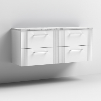 Nuie Deco Wall Hung 4-Drawer Vanity Unit with Carrera Marble Worktop 1200mm Wide - Satin White | Product Image