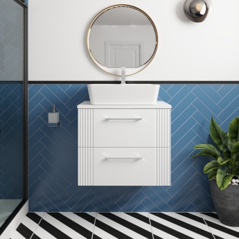 Nuie Deco Wall Hung 2-Drawer Vanity Unit with Worktop 600mm Wide - Satin Anthracite