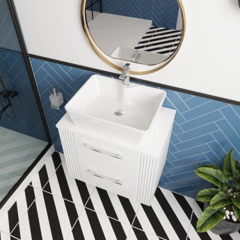 Nuie Deco Wall Hung 2-Drawer Vanity Unit with Worktop 600mm Wide - Satin Anthracite