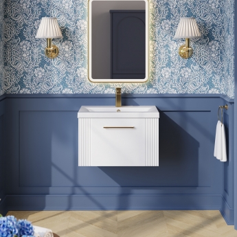 Nuie Deco Wall Hung 1-Drawer Vanity Unit with Basin-1 600mm Wide - Satin White