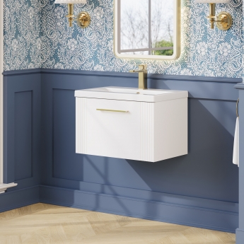 Nuie Deco Wall Hung 1-Drawer Vanity Unit with Basin-1 600mm Wide - Satin White