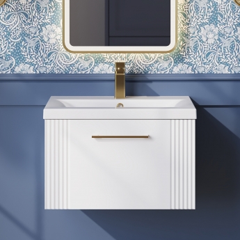 Nuie Deco Wall Hung 1-Drawer Vanity Unit with Basin-1 600mm Wide - Satin White