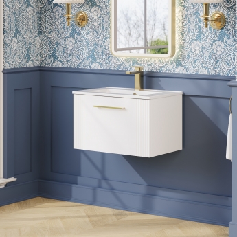 Nuie Deco Wall Hung 1-Drawer Vanity Unit with Basin-2 600mm Wide - Satin White