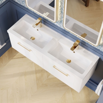 Nuie Deco Wall Hung 2-Drawer Vanity Unit with Double Polymarble Basin 1200mm Wide - Satin White | Product Image