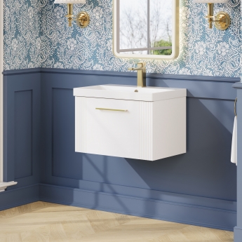 Nuie Deco Wall Hung 1-Drawer Vanity Unit with Basin-3 600mm Wide - Satin White