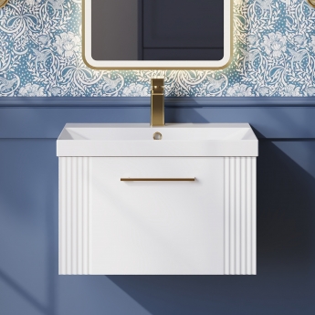 Nuie Deco Wall Hung 1-Drawer Vanity Unit with Basin-3 600mm Wide - Satin White