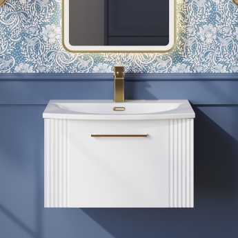 Nuie Deco Wall Hung 1-Drawer Vanity Unit with Basin-4 600mm Wide - Satin White